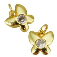 Μενταγιόν Cubic Zirconia (CZ) Brass, Ορείχαλκος, Πεταλούδα, χρώμα επίχρυσο, μικρο ανοίξει κυβικά ζιρκονία, 8x8x2mm, Τρύπα:Περίπου 2.5mm, 20PCs/Παρτίδα, Sold Με Παρτίδα