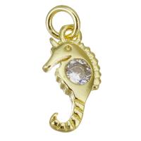 Cubic Zirconia (CZ) Brass Hängen, Mässing, Seahorse, guldfärg pläterade, micro bana cubic zirconia, 6x12x2mm, Hål:Ca 2.5mm, 20PC/Lot, Säljs av Lot