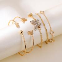 Zinc Alloy Bracelet Set bracelet plated 5 pieces & anti-fatigue & for woman & with rhinestone golden Sold By Set