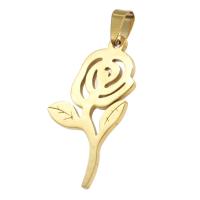 RVS Bloem Hanger, Roestvrij staal, Rose, gouden, 43x26x1mm, Verkocht door PC