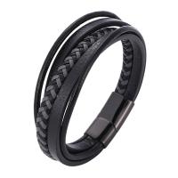 PU de microfibra Pulsera, acero inoxidable cierre magnético, pistola de color negro chapado, multicapa & pulsera trenzada & unisexo, Negro, 12x12mm, Vendido por Sarta