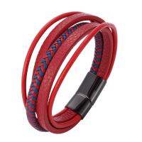 Microfiber PU Armband, roestvrij staal magnetische sluiting, pistool zwart geplateerd, multilayer & gevlochten armband & uniseks, rood, 12x6mm, Verkocht door Strand