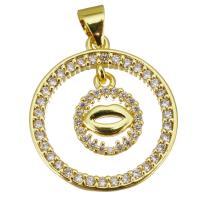 Cubic Zirconia Micro Pave Brass Pendant Round gold color plated micro pave cubic zirconia & hollow Approx 3.5mm Sold By Lot