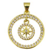 Cubic Zirconia Micro Pave Brass Pendant Round gold color plated micro pave cubic zirconia & hollow Approx 3.5mm Sold By Lot