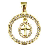 Cubic Zirconia Micro Pave Brass Pendant Round gold color plated micro pave cubic zirconia & hollow Approx 3.5mm Sold By Lot