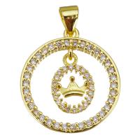 Cubic Zirconia Micro Pave Brass Pendant Round gold color plated micro pave cubic zirconia & hollow Approx 3.5mm Sold By Lot