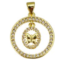 Cubic Zirconia Micro Pave Brass Pendant Round gold color plated micro pave cubic zirconia & hollow Approx 3.5mm Sold By Lot