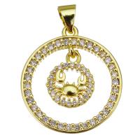 Cubic Zirconia Micro Pave Brass Pendant Round gold color plated micro pave cubic zirconia & hollow Approx 3.5mm Sold By Lot