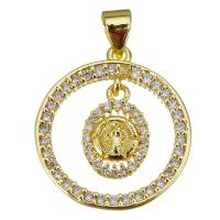 Cubic Zirconia Micro Pave Brass Pendant Round gold color plated micro pave cubic zirconia & hollow Approx 3.5mm Sold By Lot