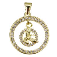 Cubic Zirconia Micro Pave Brass Pendant Round gold color plated micro pave cubic zirconia & hollow Approx 3.5mm Sold By Lot