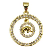 Cubic Zirconia Micro Pave Brass Pendant Round gold color plated micro pave cubic zirconia & hollow Approx 3.5mm Sold By Lot