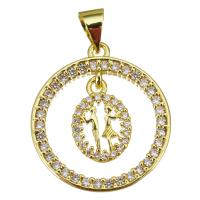 Cubic Zirconia Micro Pave Brass Pendant Round gold color plated micro pave cubic zirconia & hollow Approx 3.5mm Sold By Lot