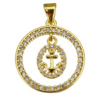 Cubic Zirconia Micro Pave Brass Pendant Round gold color plated micro pave cubic zirconia & hollow Approx 3.5mm Sold By Lot