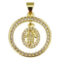 Cubic Zirconia Micro Pave Brass Pendant Round gold color plated micro pave cubic zirconia & hollow Approx 3.5mm Sold By Lot