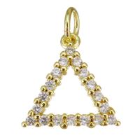 Cubique Pendentif en laiton zircon pavent, triangle, Placage de couleur d'or, pavé de micro zircon & creux, 13x13x2mm, Trou:Environ 2.5mm, 20PC/lot, Vendu par lot