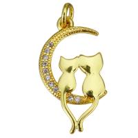 Messing hanger met micro-paved kubieke zirconia's, gold plated, micro pave zirconia, 10x19x2mm, Gat:Ca 2.5mm, 20pC's/Lot, Verkocht door Lot