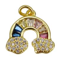 Messing hanger met micro-paved kubieke zirconia's, Regenboog, gold plated, micro pave zirconia, 13x12x2mm, Gat:Ca 2.5mm, 20pC's/Lot, Verkocht door Lot