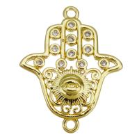 Cyrkonia Mosiądz Złącze mikro Brukuje, Hamsa, Platerowane w kolorze złota, mikro utorować cyrkonia & kółko1/1 & pusty, 19x25x3mm, otwór:około 1.5mm, 20komputery/wiele, sprzedane przez wiele