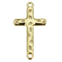 Kubik Zirkonium mikro bana Mässing Kontaktdon, Cross, guldfärg pläterade, micro bana cubic zirconia & 1/1 slinga, 14x26x2mm, Hål:Ca 1.5mm, 20PC/Lot, Säljs av Lot