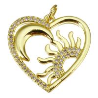 Cubic Zirconia Micro Pave Brass Pendant Heart gold color plated micro pave cubic zirconia & hollow Approx 3.5mm Sold By Lot