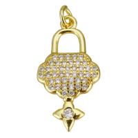 Messing hanger met micro-paved kubieke zirconia's, gold plated, micro pave zirconia, 12x22x2.50mm, Gat:Ca 2.5mm, 20pC's/Lot, Verkocht door Lot