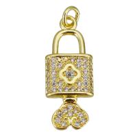 Cubic Zirconia Micro Pave Brass Pendant Lock gold color plated micro pave cubic zirconia Approx 2.5mm Sold By Lot