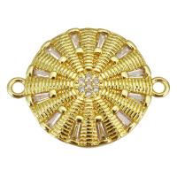 Messing connector met micro-paved kubieke zirconia's, Rond plat, gold plated, micro pave zirconia & 1/1 lus, 23x17x2.50mm, Gat:Ca 1.5mm, 20pC's/Lot, Verkocht door Lot