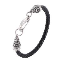 PU Schnur Armbänder, PU Leder, silberfarben plattiert, geflochten & unisex & verschiedene Größen vorhanden, schwarz, 5mm, verkauft von PC