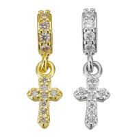 Kubik Zirkonium mikro bana Mässing hängande, Cross, plated, micro bana cubic zirconia, fler färger för val, 21mm,6x12x2mm, Hål:Ca 3x5mm, 20PC/Lot, Säljs av Lot