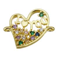 Cubic Zirconia Micro Pave Brass Connector Heart gold color plated micro pave cubic zirconia & hollow Approx 1.5mm Sold By Lot