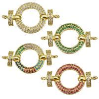 Messing connector met micro-paved kubieke zirconia's, Donut, gold plated, micro pave zirconia & hol, meer kleuren voor de keuze, 34mm,19x3mm, Gat:Ca 2.5mm, 10pC's/Lot, Verkocht door Lot