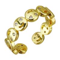 Roestvrij staal Manchet Finger Ring, lachend gezicht, gold plated, Verstelbare & micro pave zirconia, 5mm, Maat:6, 10pC's/Lot, Verkocht door Lot