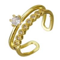 Roestvrij staal Manchet Finger Ring, gold plated, Verstelbare & micro pave zirconia, 7mm, Maat:7, 10pC's/Lot, Verkocht door Lot