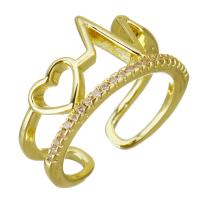 acero inoxidable Anillo de dedo Cuff, chapado en color dorado, Ajustable & micro arcilla de zirconia cúbica & hueco, 11mm, tamaño:7, 10PCs/Grupo, Vendido por Grupo