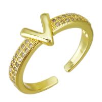 Messing Manchet Finger Ring, gold plated, Verstelbare & micro pave zirconia, 7mm, Maat:6, 10pC's/Lot, Verkocht door Lot