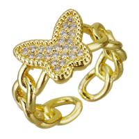 Edelstahl Manschette Fingerring, Schmetterling, goldfarben plattiert, Einstellbar & Micro pave Zirkonia, 10.50mm, Größe:6, 10PCs/Menge, verkauft von Menge