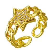 ROSTFRITT STÅL Cuff finger ring, Star, guldfärg pläterade, Justerbar & micro bana cubic zirconia, 12mm, Storlek:6, 10PC/Lot, Säljs av Lot