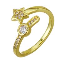 Messing Manchet Finger Ring, gold plated, Verstelbare & micro pave zirconia, 11mm, Maat:7, 10pC's/Lot, Verkocht door Lot