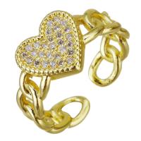 Messing Manchet Finger Ring, gold plated, Verstelbare & micro pave zirconia, 11mm, Maat:7, 10pC's/Lot, Verkocht door Lot