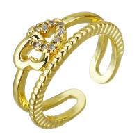 Roestvrij staal Manchet Finger Ring, gold plated, Verstelbare & micro pave zirconia & hol, 8mm, Gat:Ca 2.5mm, Maat:6, 10pC's/Lot, Verkocht door Lot