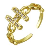 Kubieke Circonia Micro Pave Brass Ring, Messing, gold plated, Verstelbare & micro pave zirconia, 9mm, Maat:7, 10pC's/Lot, Verkocht door Lot