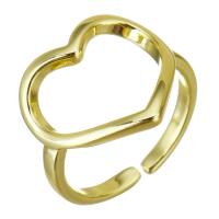 Messing Cuff fingerring, Heart, guldfarve belagt, Justerbar & hule, 17mm, Størrelse:6, 20pc'er/Lot, Solgt af Lot