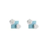 Lo zinco in lega Stud Earring, lega in zinco, per la donna, blu, 21x24mm, 10Pairspaio/lotto, Venduto da lotto