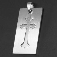 Roestvrij stalen sieraden Hangers, Roestvrij staal, Rechthoek, met cross patroon, oorspronkelijke kleur, 40x24x1mm, Verkocht door PC