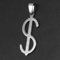 Bijoux pendentifs en acier inoxydable , Signe dollar, couleur originale, 37x15x1mm, Vendu par PC