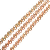 Turno coltivate in acqua dolce Perla, perla d'acquadolce coltivata naturalmente, Cerchio, naturale, rosa, AAA Grade, 9-10mm, Foro:Appross. 0.8mm, Venduto per Appross. 15 pollice filo