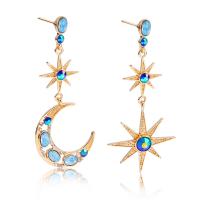 Boucles d'oreilles asymétriques, laiton, bijoux de mode & pour femme & avec strass, bleu, protéger l'environnement, sans nickel, plomb et cadmium, 30x66mm, Vendu par paire