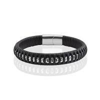 Läderrem Armband, Titan Stål, med läder sladd, Unisex, svart, Längd 20.5 cm, Säljs av PC