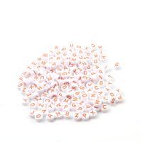 Grânulos acrílicos de alfabeto, acrilico, com padrão de carta & misto & dupla face - frente e verso, branco, 7x4mm, Buraco:Aprox 1mm, 3500PCs/Bag, vendido por Bag