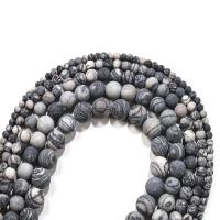 Black Silk Stone Bead, Runde, poleret, Naturligt & du kan DIY & forskellig størrelse for valg & frosted, Solgt Per 14.96 inch Strand